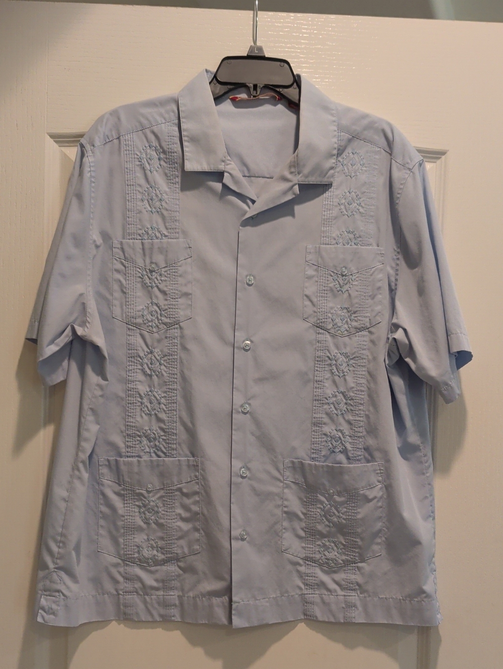 Havanera Light Blue Embroidered Short-Sleeve Cuban Shirt